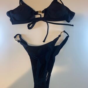 Black Bikini Set with Gold Accents